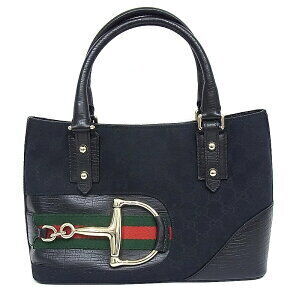 Gucci Horsebit Handbag Sherry Line Black Canvas Leather